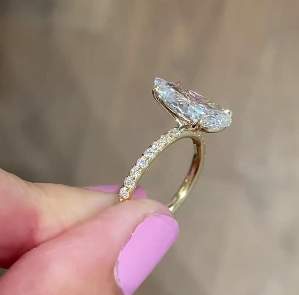 Pear 4.40tcw Lab Grown Diamond Pave Style Engagement Ring, D-E-F Color, VVS-VS Clarity, IGI Certificate