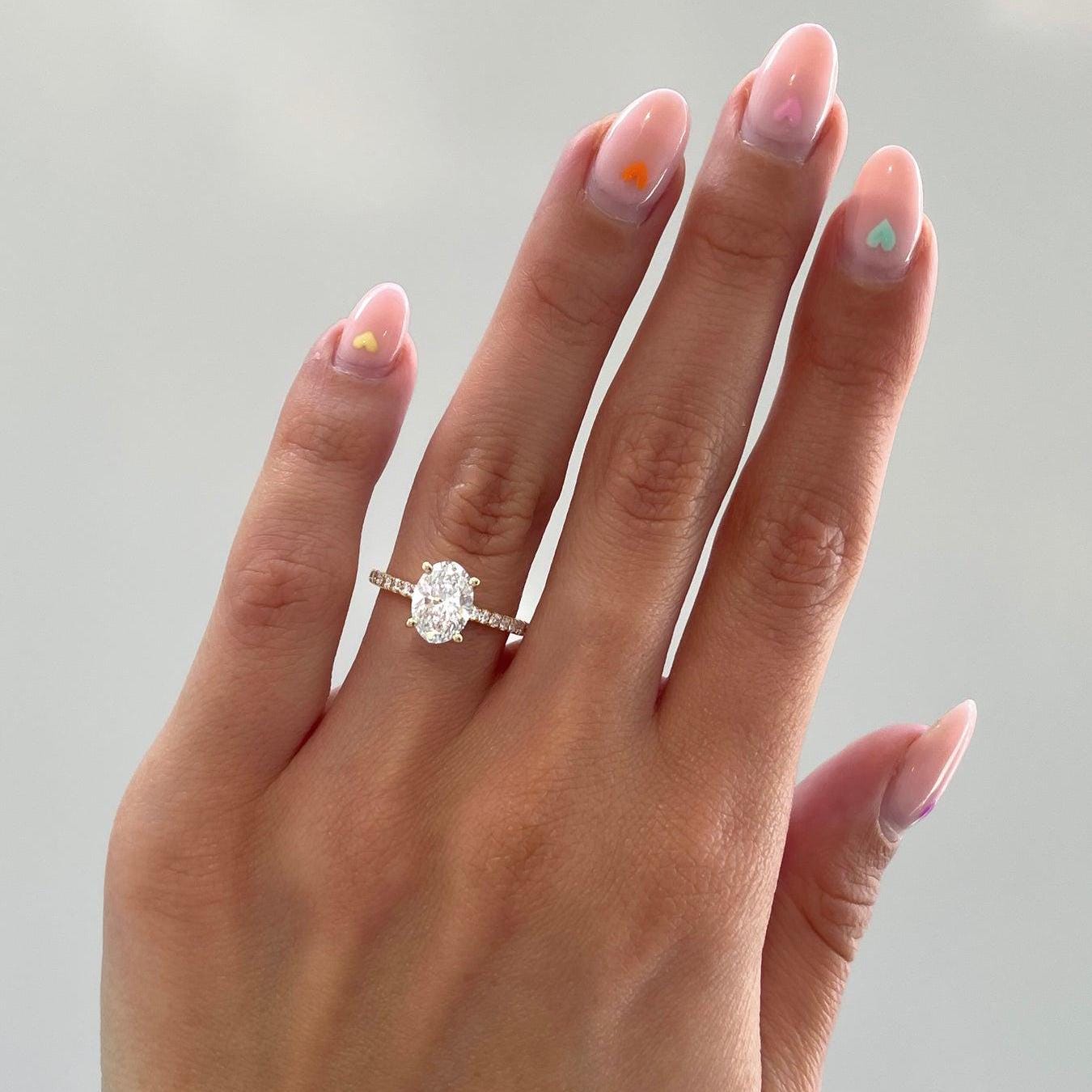 Oval 1.20tcw Lab Grown Diamond Pave Solitaire Engagement Ring, D-E-F Color, VVS-VS Clarity - IGI Certificate