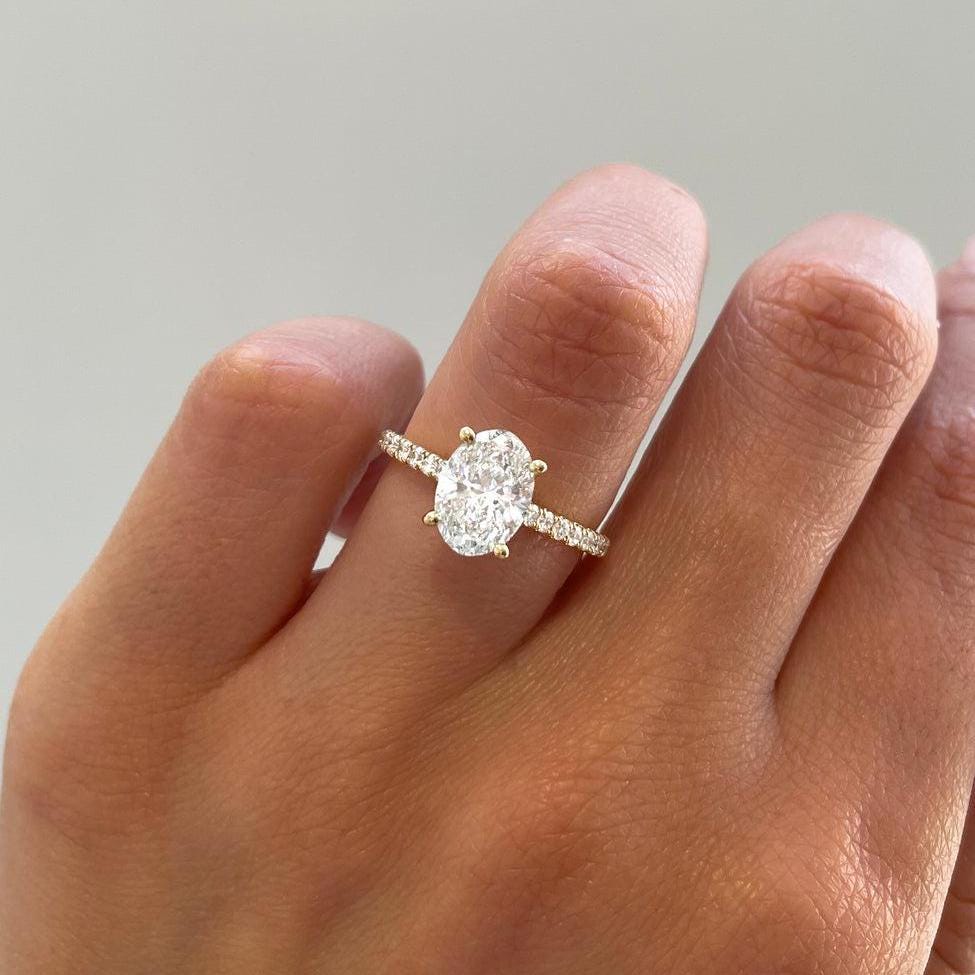 Oval 1.20tcw Lab Grown Diamond Pave Solitaire Engagement Ring, D-E-F Color, VVS-VS Clarity - IGI Certificate