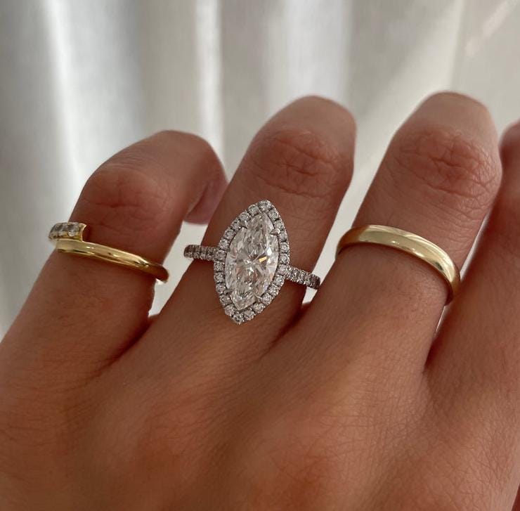 Marquise 2.50tcw Lab Grown Diamond Halo Engagement Ring, D-E-F Color, VVS - VS Clarity