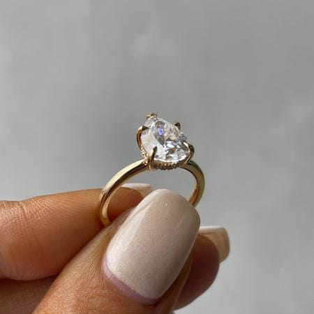 Pear 2.30tcw Lab Grown Diamond Solitaire Hidden Halo Engagement Ring, D-E-F Color, VVS-VS Clarity