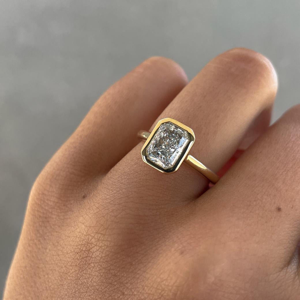 Radiant 2.50ct Lab Grown Diamond Solitaire Bezel-set Engagement Ring, D-E-F Color, VVS-VS Clarity