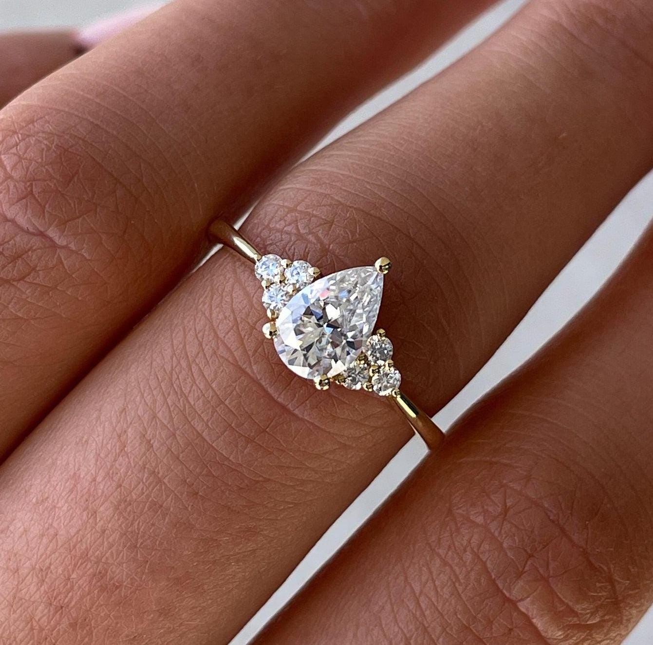 Pear 1.30tcw Lab Grown Diamond Accent Stones Engagement Ring, D-E-F Color, VVS-VS Clarity