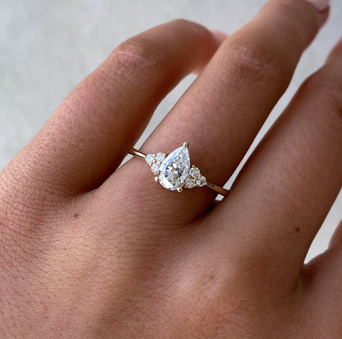 Pear 1.30tcw Lab Grown Diamond Accent Stones Engagement Ring, D-E-F Color, VVS-VS Clarity