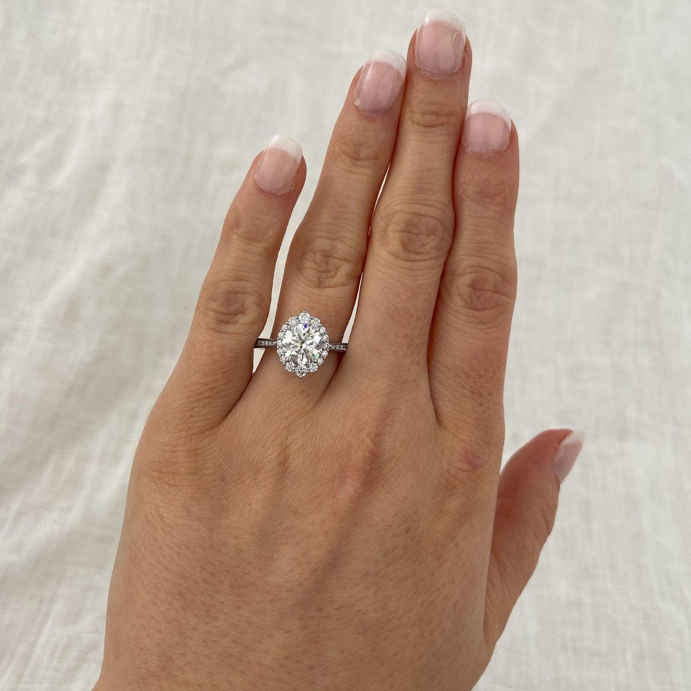 Round 2.70tcw Lab Grown Diamond Vintage Halo Style Engagement ring, D-E-F Color, VVS - VS Clarity