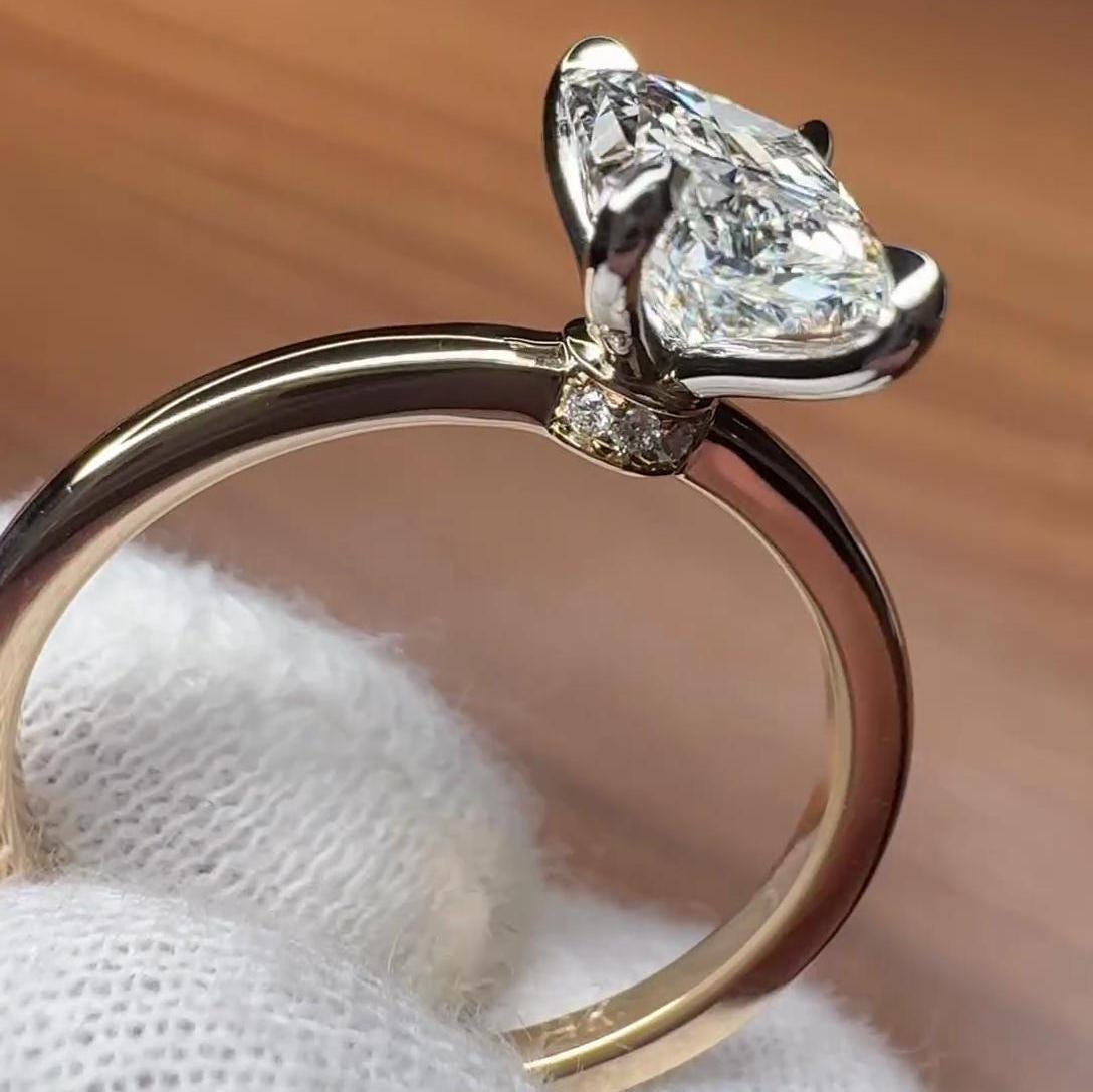 Radiant 5.10ct Lab Grown Diamond Hidden Halo Engagement Ring, D-E-F Color, VVS-VS Clarity