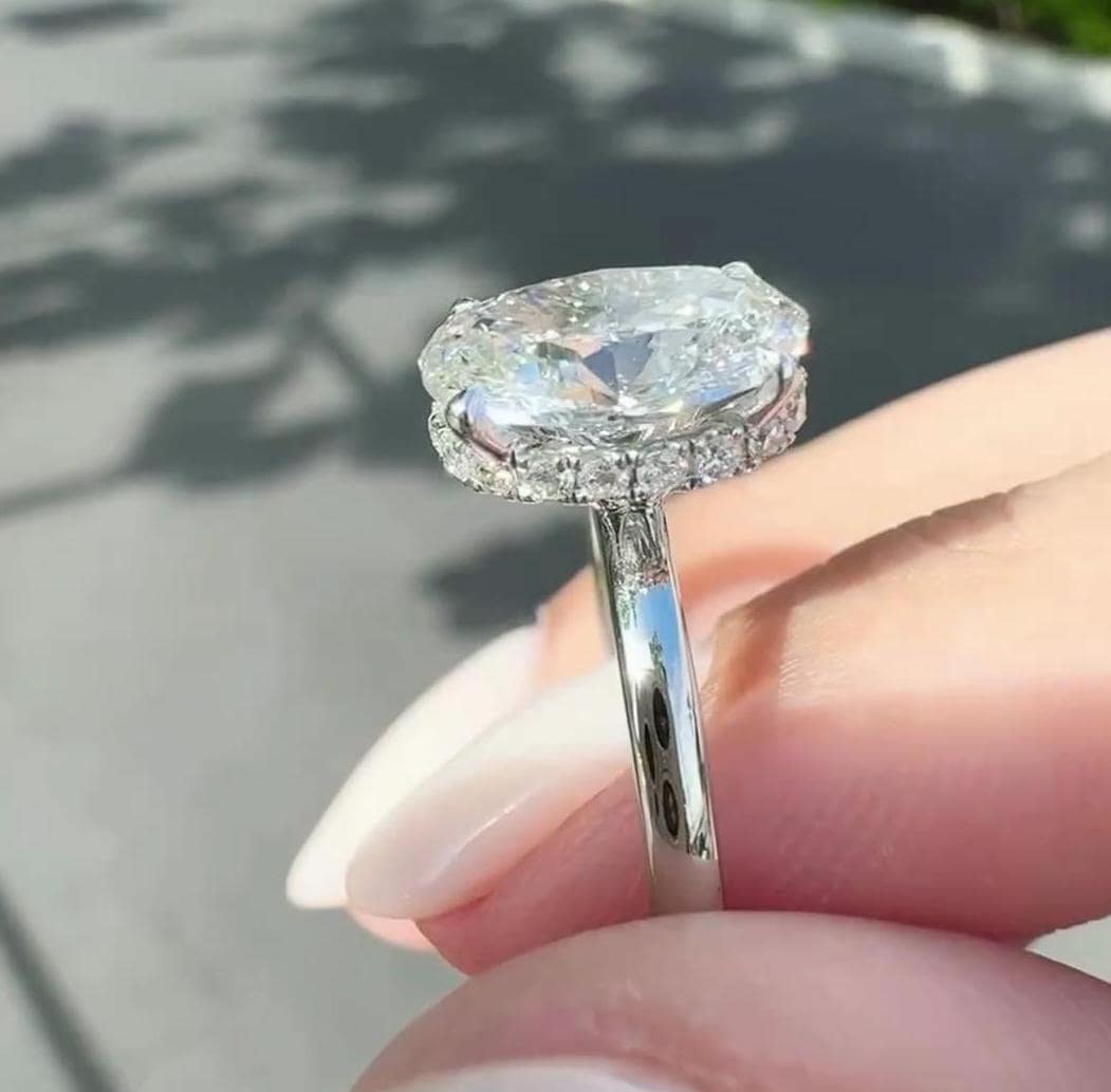 Oval 2.20tcw Lab Grown Diamond Hidden Halo Engagement Ring, D-E-F Color, VVS-VS Clarity