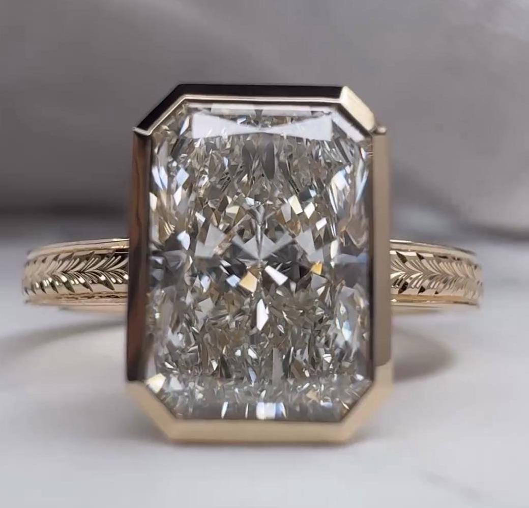 Radiant 2.10tcw Lab Grown Diamond Bezel Set Engagement Ring, D-E-F Color, VVS-VS Clarity