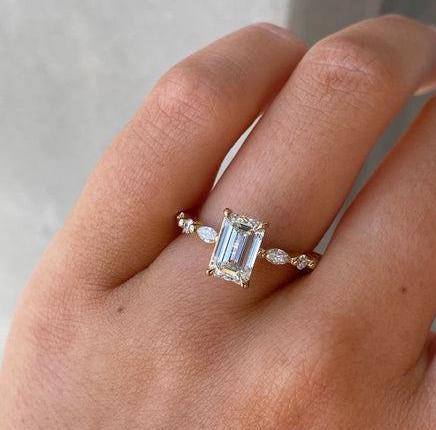 Emerald 1.30tcw Lab Grown Diamond Solitaire Accent Band Engagement Ring, D-E-F Color, VVS-VS Clarity - IGI Certificate