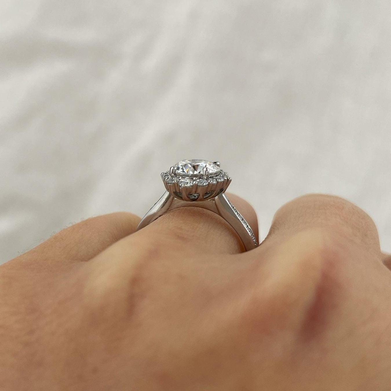 Round 2.70tcw Lab Grown Diamond Vintage Halo Style Engagement ring, D-E-F Color, VVS - VS Clarity
