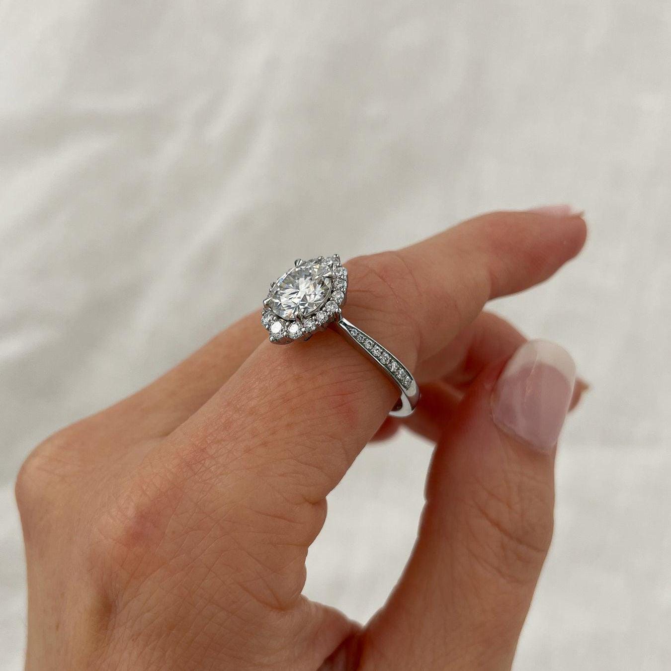 Round 2.70tcw Lab Grown Diamond Vintage Halo Style Engagement ring, D-E-F Color, VVS - VS Clarity