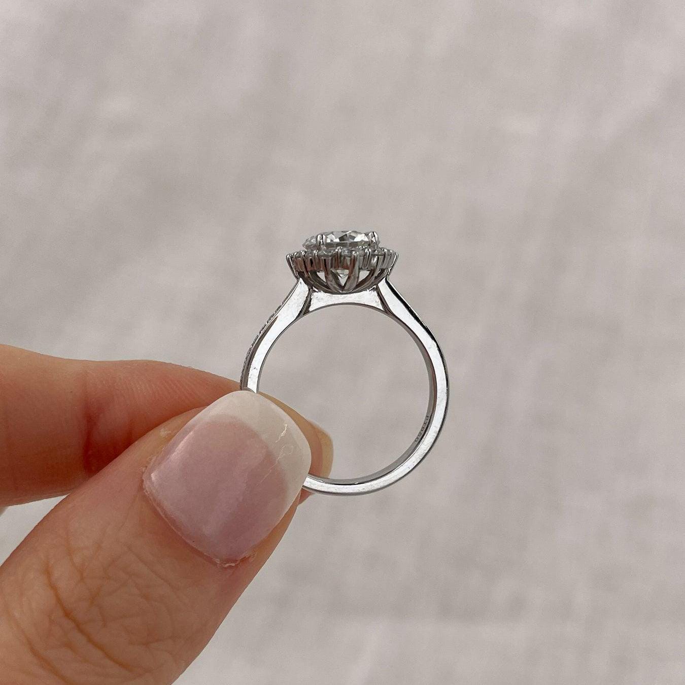 Round 2.70tcw Lab Grown Diamond Vintage Halo Style Engagement ring, D-E-F Color, VVS - VS Clarity