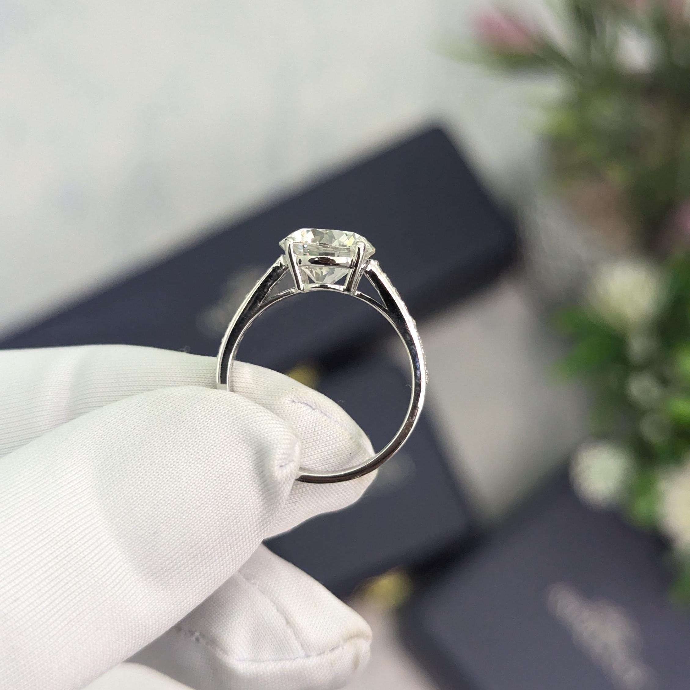 Round 3.20tcw Lab Grown Diamond Pave Channel Set Engagement Ring, D-E-F Color, VVS-VS Clarity - IGI Certificate
