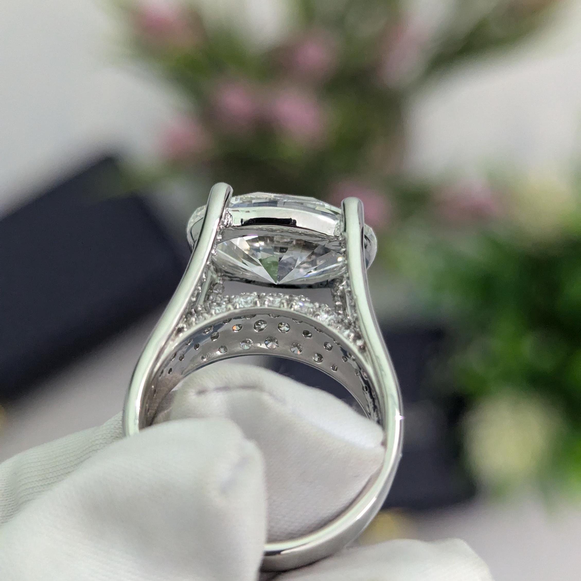 Oval 8.50tcw Lab Grown Diamond East-West Tension Style Engagement Ring, EF Color, VS Clarity