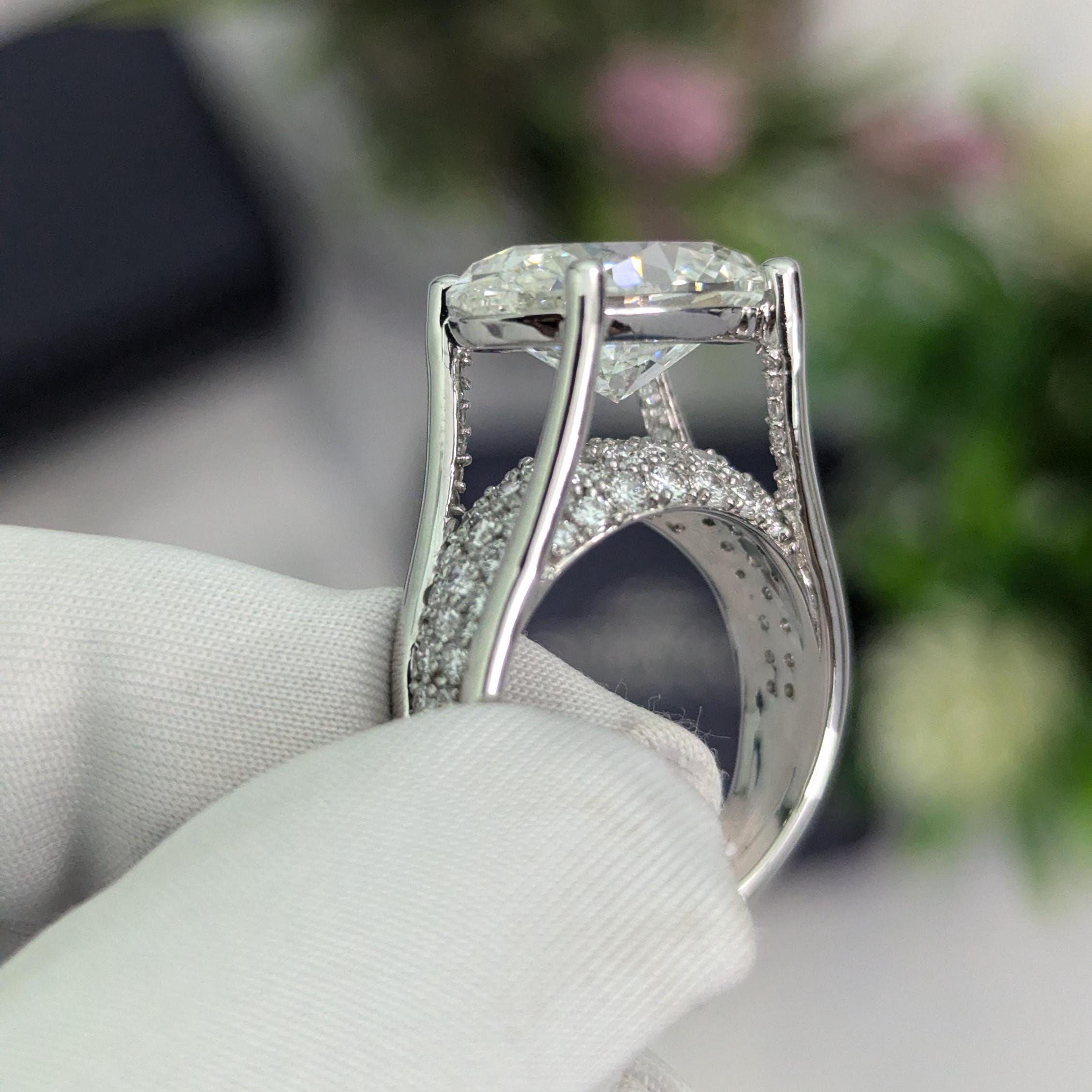 Oval 8.50tcw Lab Grown Diamond East-West Tension Style Engagement Ring, EF Color, VS Clarity