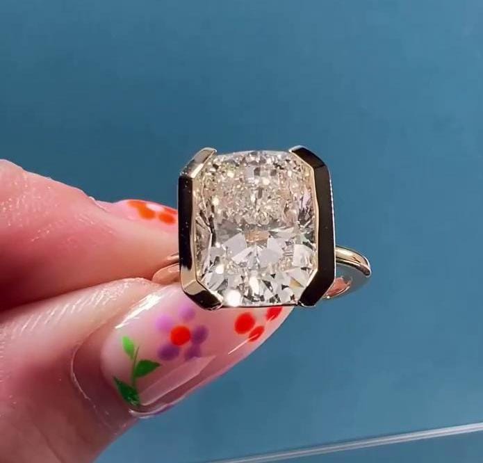 Cushion 3.00ct Lab Grown Diamond Half Bezel Engagement Ring, D-E-F Color, VVS-VS Clarity - IGI Certificate