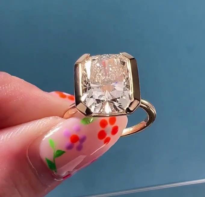 Cushion 3.00ct Lab Grown Diamond Half Bezel Engagement Ring, D-E-F Color, VVS-VS Clarity - IGI Certificate
