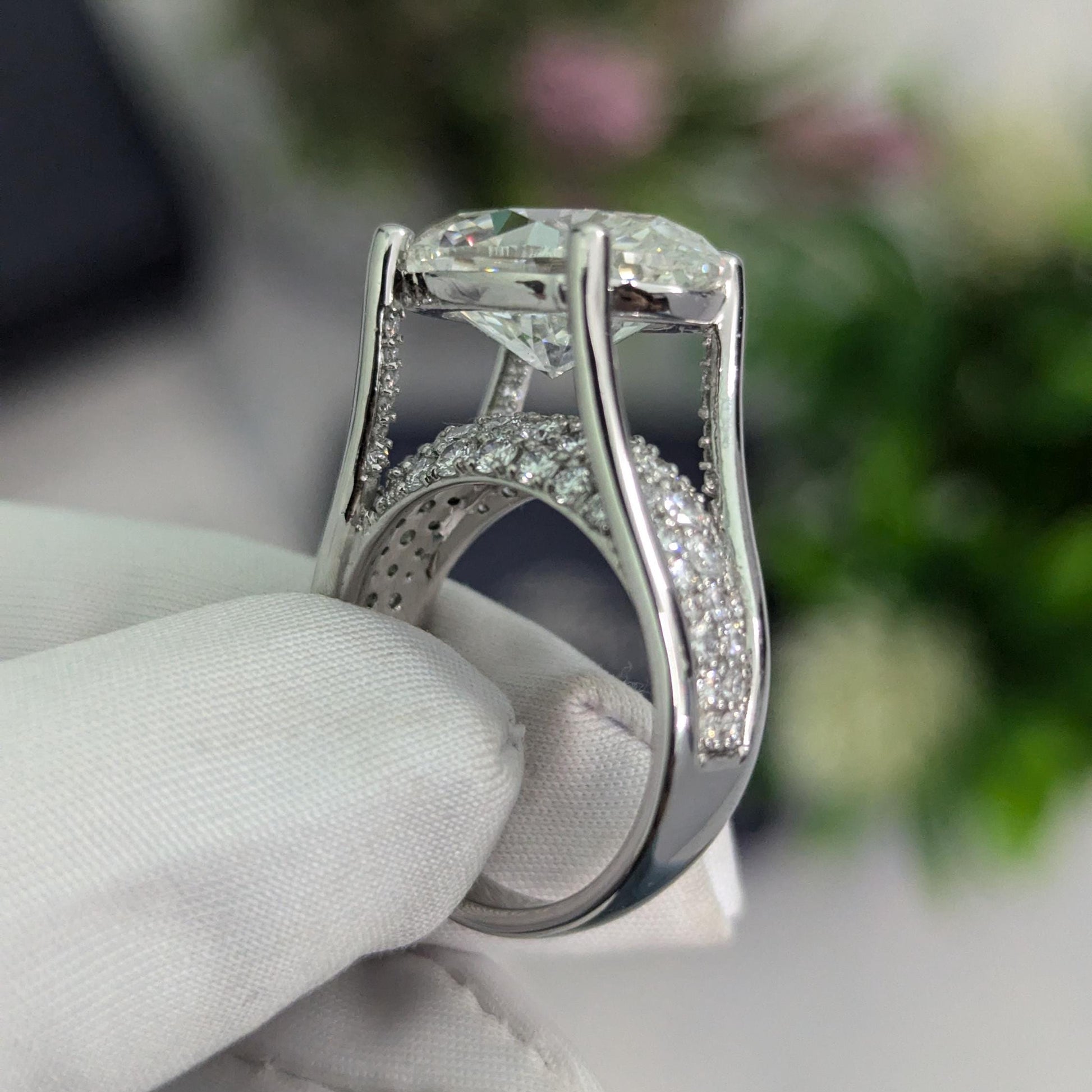 8.50tcw Oval Lab Diamond Tension Style Ring | White Gold | IGI D-E-F VVS–VS