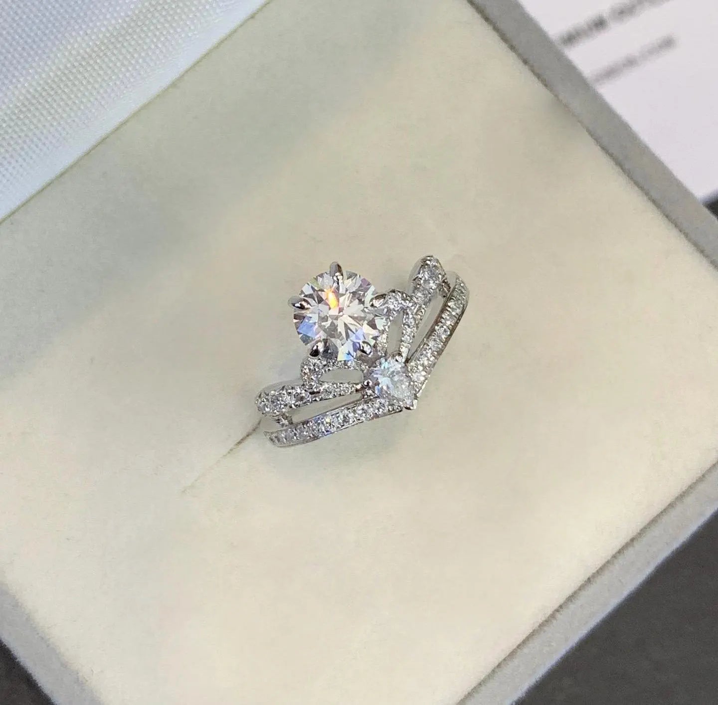 Round And Pear 2.00tcw Lab Grown Diamond Side Stone Unique Design Engagement Ring, D-E-F Color, VVS-VS Clarity - IGI Certified