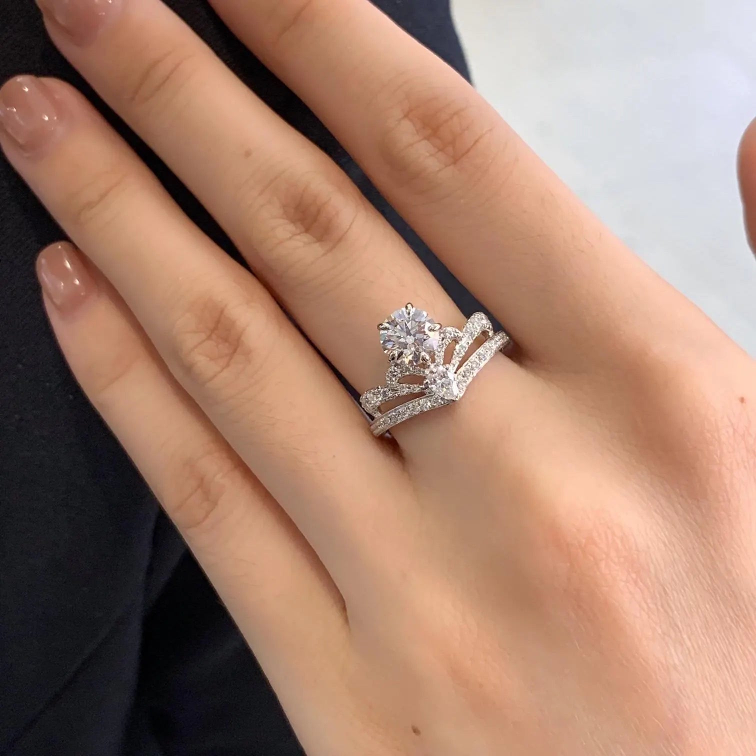 Round And Pear 2.00tcw Lab Grown Diamond Side Stone Unique Design Engagement Ring, D-E-F Color, VVS-VS Clarity - IGI Certified
