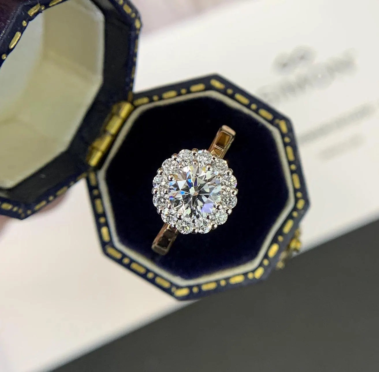 Round 1.60tcw Lab Grown Diamond Halo Setting Pave Engagement Ring, D-E-F Color, VVS-VS Clarity - IGI Certified