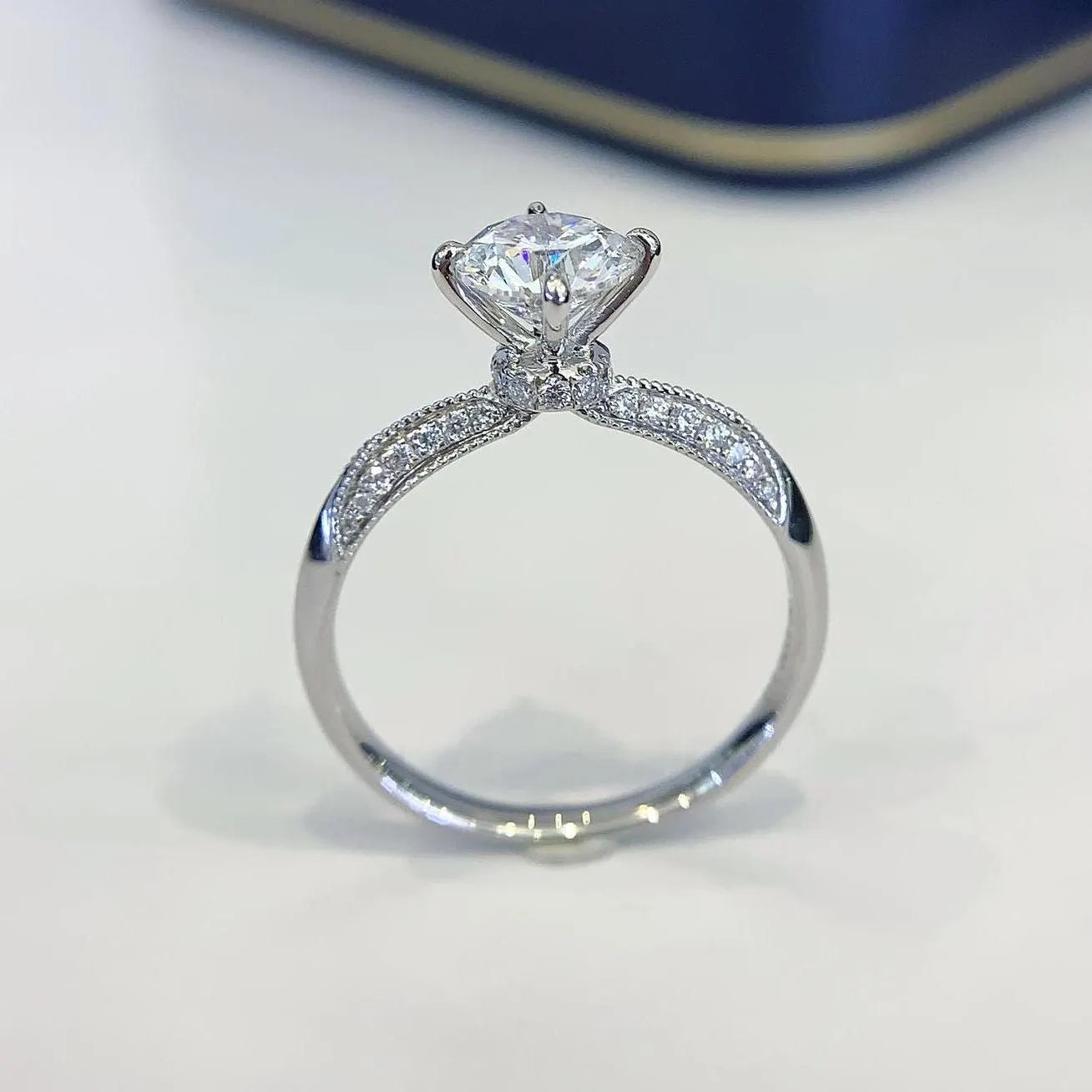 Round 1.20tcw Lab Grown Diamond Hidden Halo Solitaire Pave Engagement Ring, D-E-F Color, VVS-VS Clarity - IGI Certified