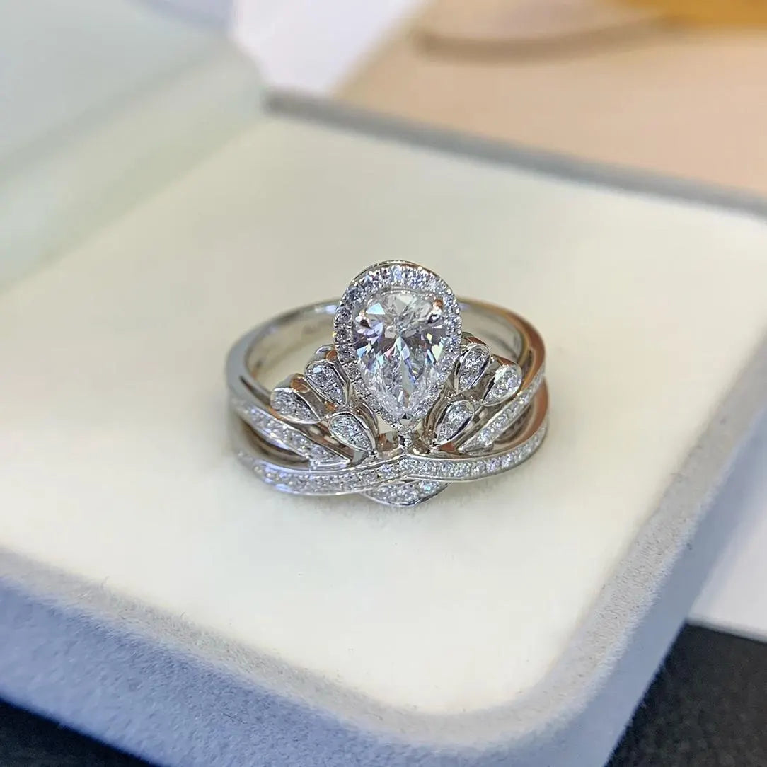 Pear 3.50tcw Lab Grown Diamond Halo Side Stone With Unique Design Engagement Ring, D-E-F Color, VVS-VS Clarity - IGI Certified
