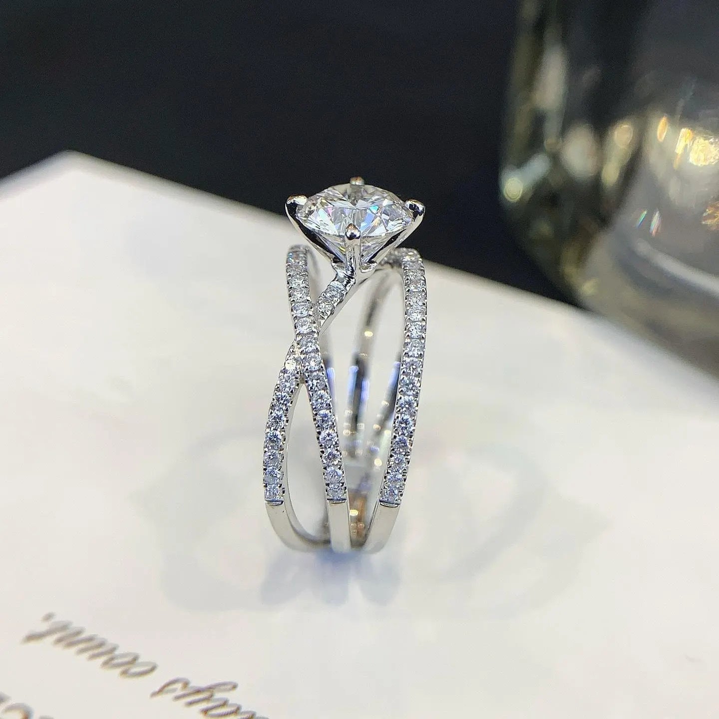 Round 2.00tcw Lab Grown Diamond Tripple Wave Band Engagement Ring, D-E-F Color, VVS-VS Clarity - IGI Certified