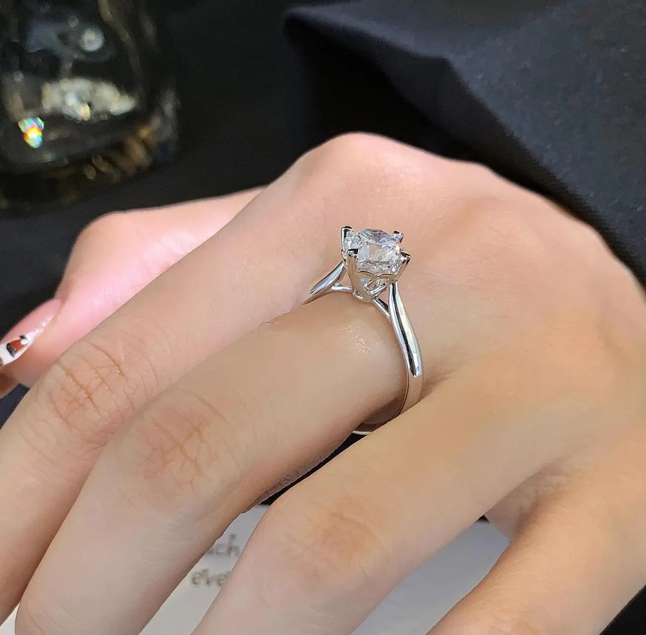 Round 1.50ct Lab Grown Diamond 4 Heart Shape Prong Solitaire Pave Engagement Ring, D-E-F Color, VVS-VS Clarity - IGI Certified