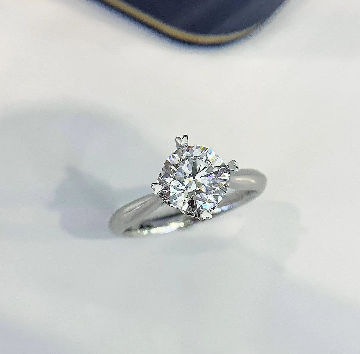 Round 1.50ct Lab Grown Diamond 4 Heart Shape Prong Solitaire Pave Engagement Ring, D-E-F Color, VVS-VS Clarity - IGI Certified