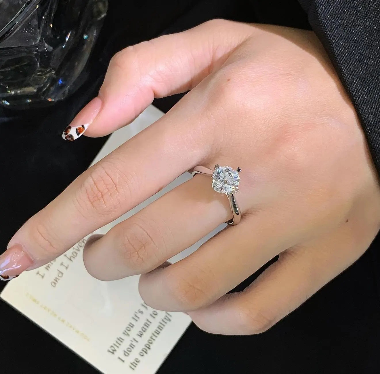Round 1.50ct Lab Grown Diamond 4 Heart Shape Prong Solitaire Pave Engagement Ring, D-E-F Color, VVS-VS Clarity - IGI Certified