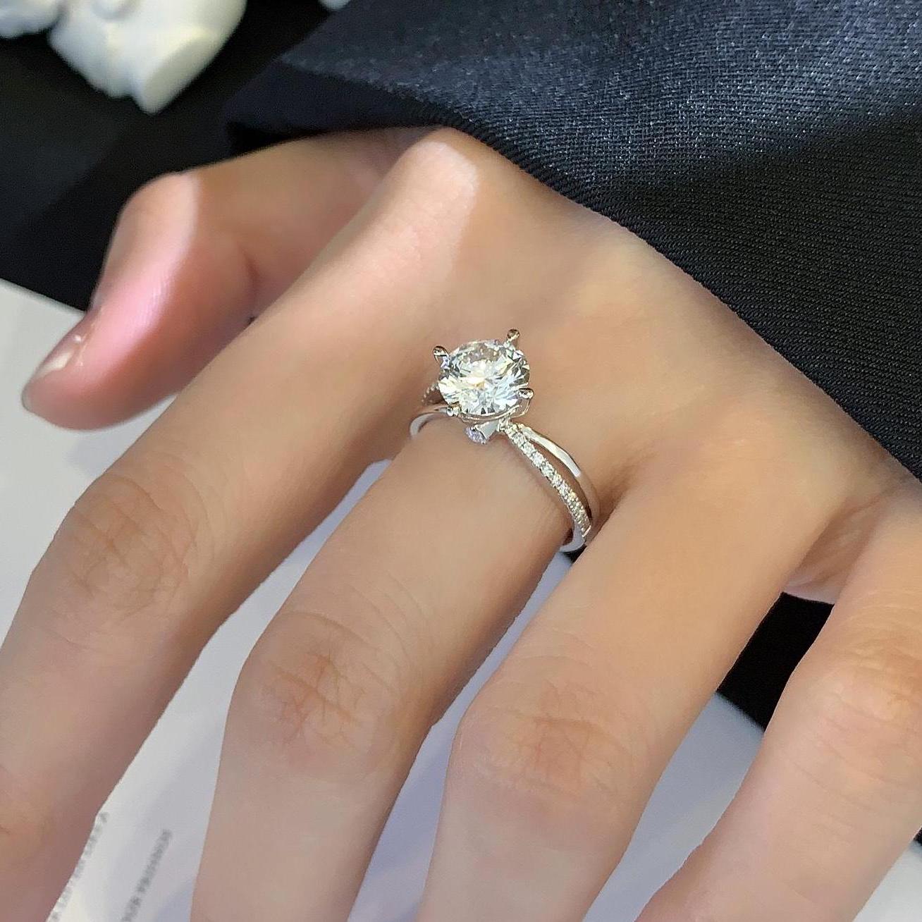 Round 1.70tcw Lab Grown Diamond Accent Set Split Band Engagement Ring, D-E-F Color, VVS-VS Clarity - IGI Certified