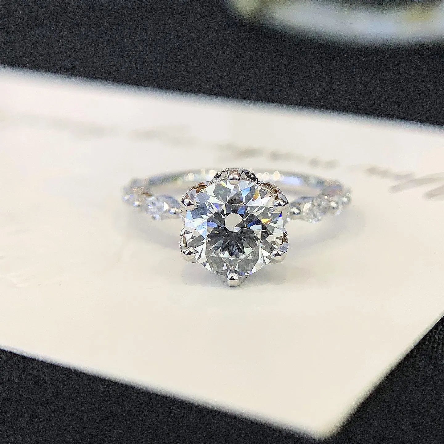 Round 1.80tcw Lab Grown Diamond 6 Unique Design Prong Engagement Ring, D-E-F Color, VVS-VS Clarity - IGI Certified