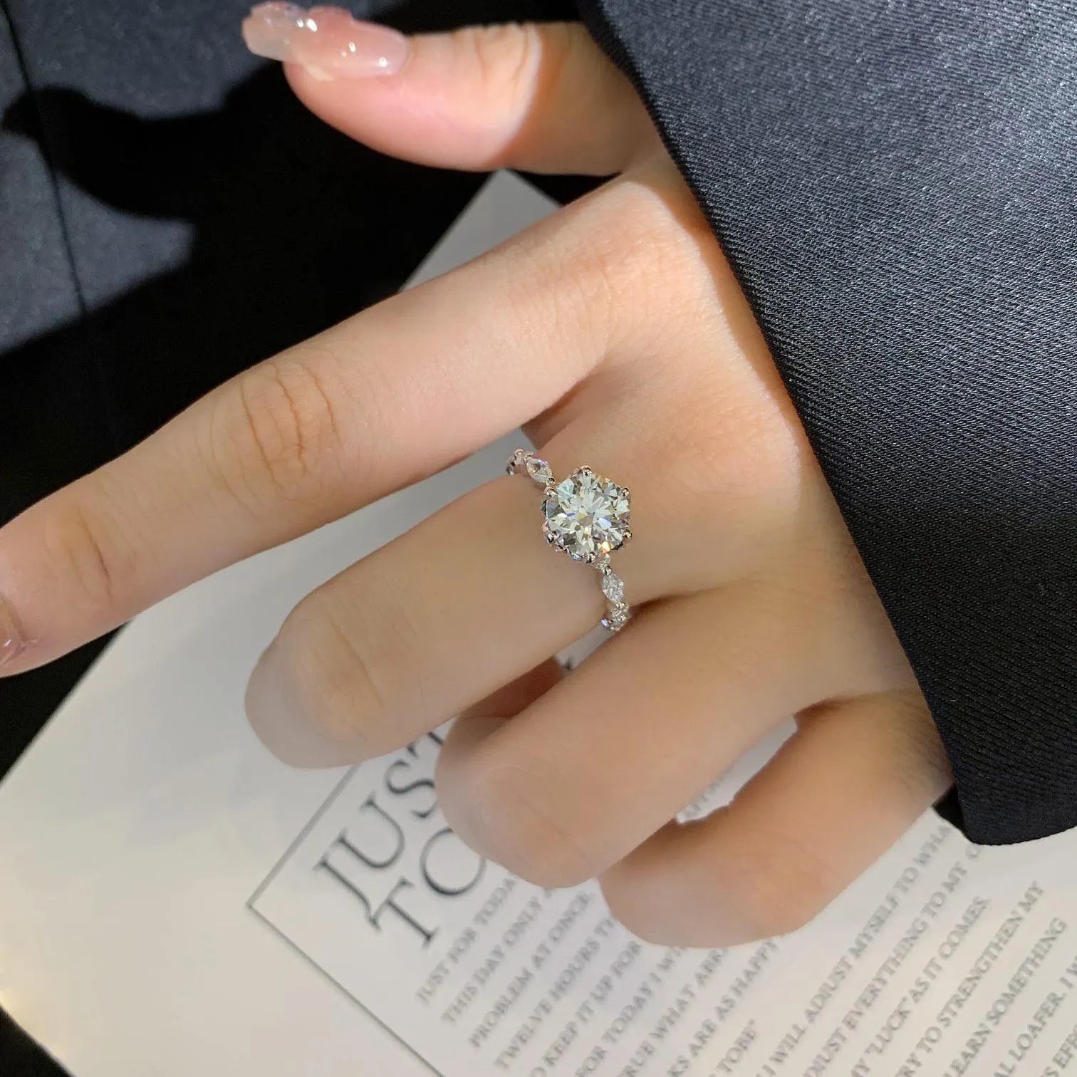 Round 1.80tcw Lab Grown Diamond 6 Unique Design Prong Engagement Ring, D-E-F Color, VVS-VS Clarity - IGI Certified