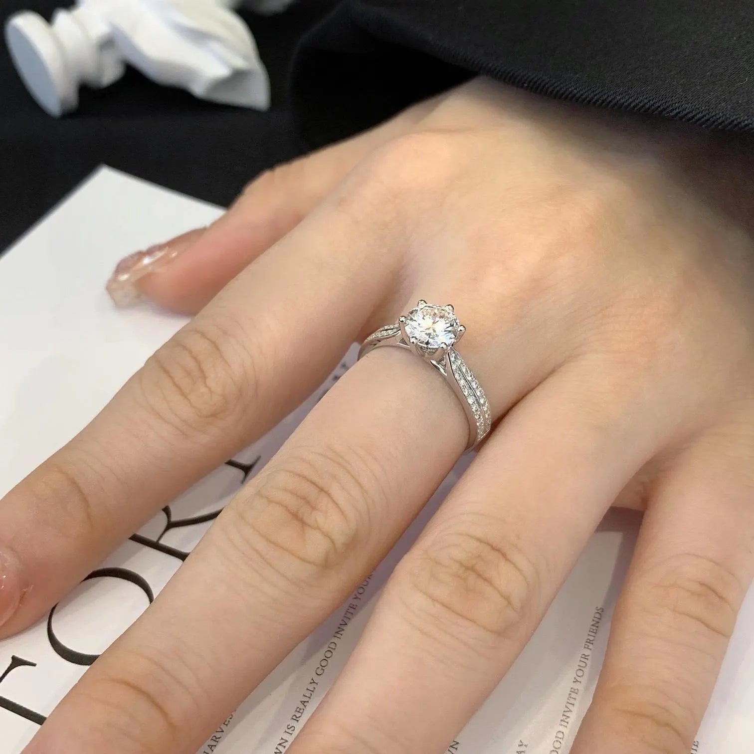Round 1.20tcw Lab Grown Diamond Double Band Cathedral Shank Engagement Ring, D-E-F Color, VVS-VS Clarity - IGI Certified