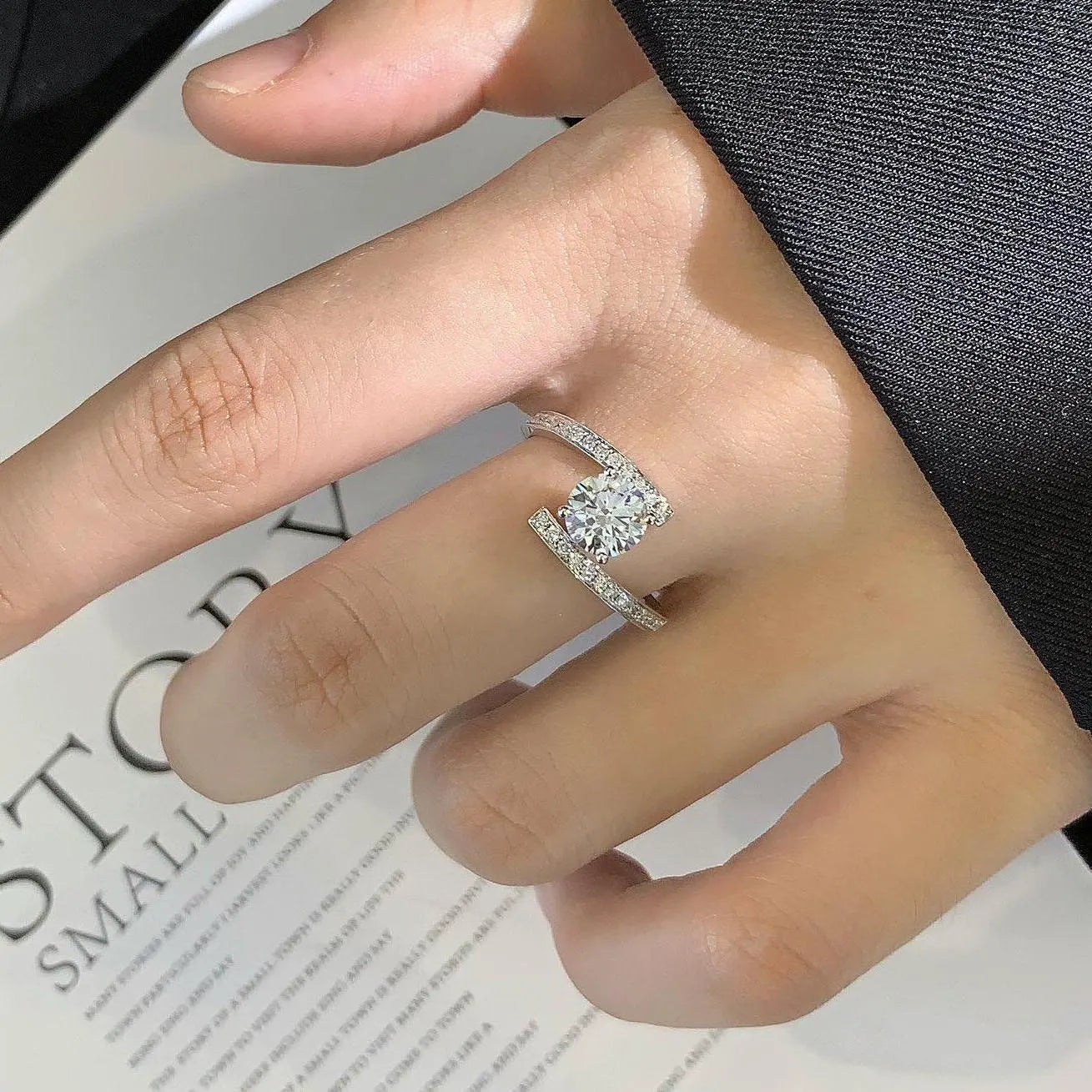 Round 1.70tcw Lab Grown Diamond Solitaire Bypass Band Engagement Ring, D-E-F Color, VVS-VS Clarity - IGI Certified