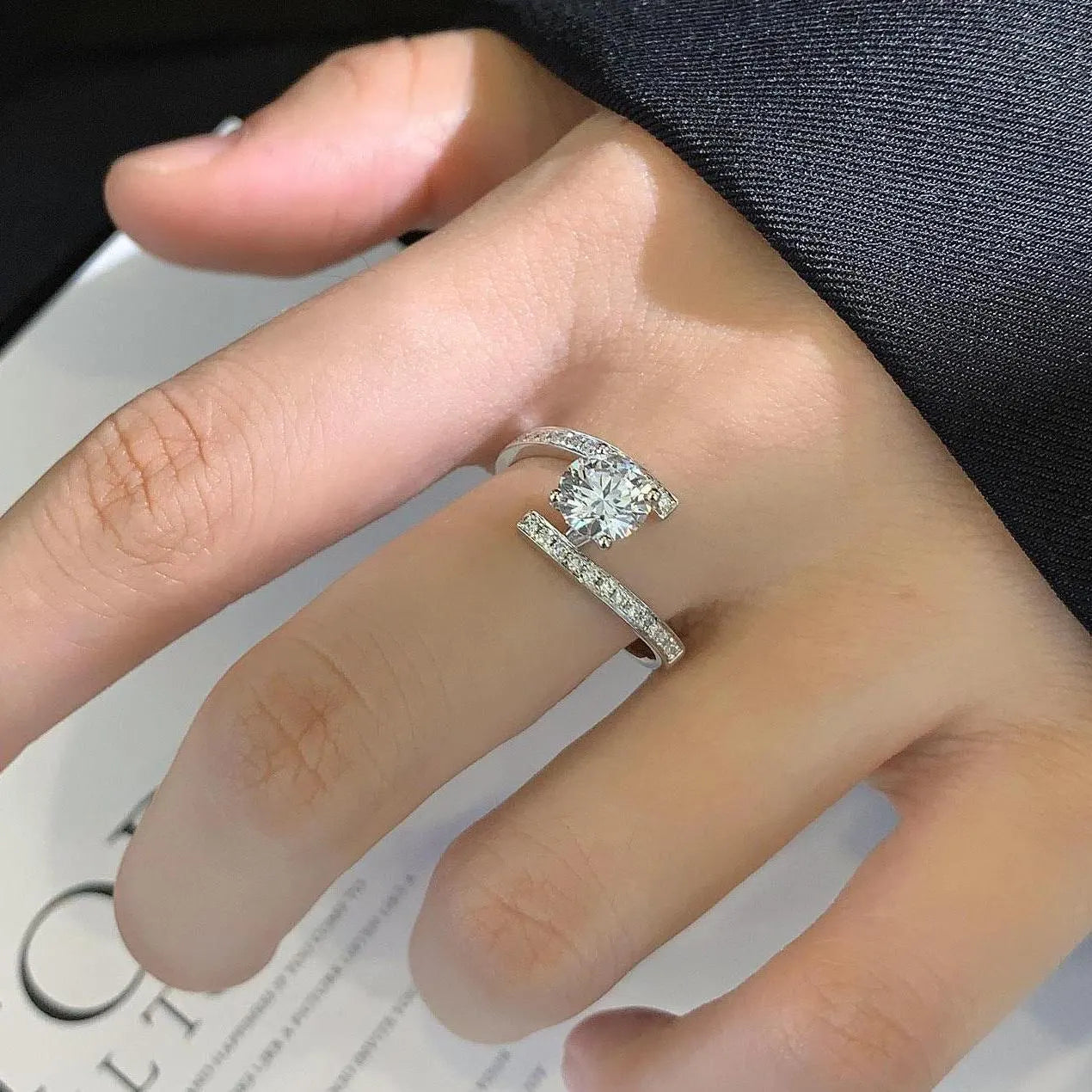 Round 1.70tcw Lab Grown Diamond Solitaire Bypass Band Engagement Ring, D-E-F Color, VVS-VS Clarity - IGI Certified