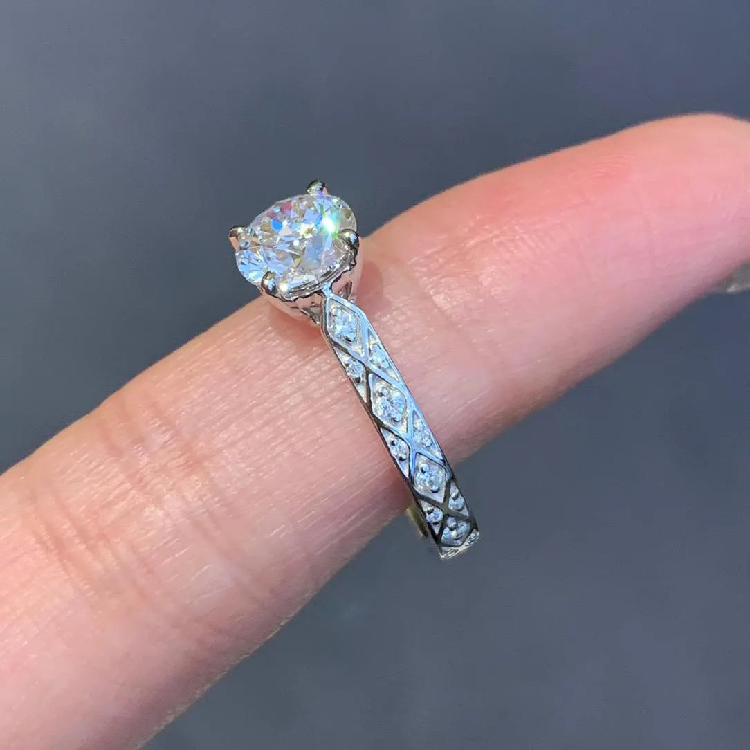Round 1.20tcw Lab Grown Diamond Cathedral Shank Engagement Ring, D-E-F Color, VVS-VS Clarity - IGI Certified