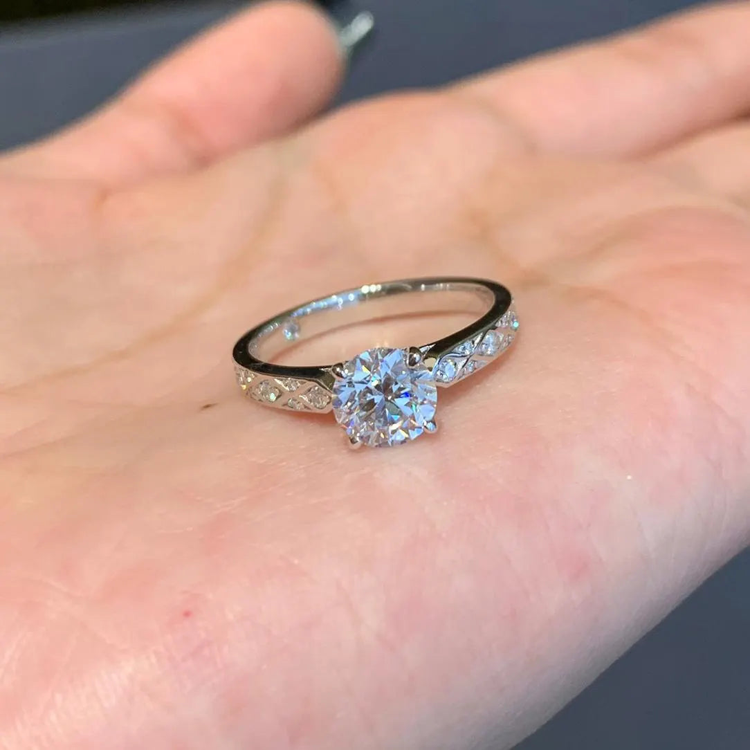 Round 1.20tcw Lab Grown Diamond Cathedral Shank Engagement Ring, D-E-F Color, VVS-VS Clarity - IGI Certified