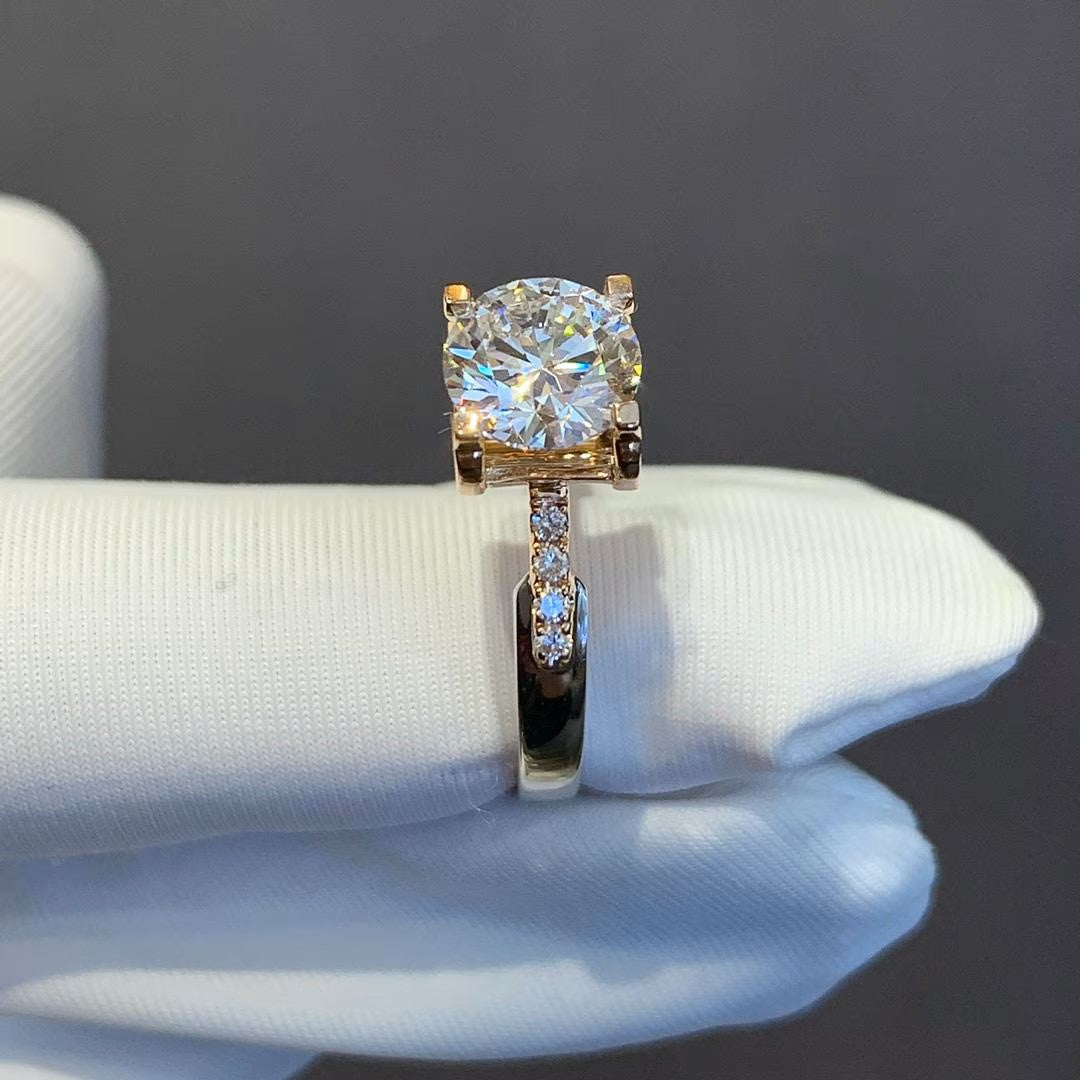 Round 1.10tcw Lab Grown Diamond Two Tone Engagement Ring, D-E-F Color, VVS-VS Clarity - IGI Certified