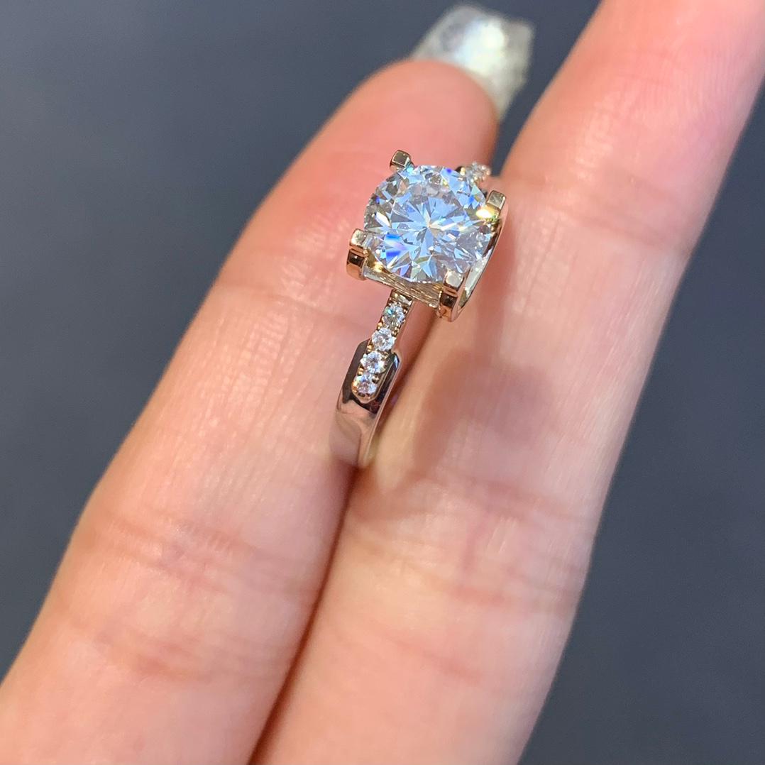 Round 1.10tcw Lab Grown Diamond Two Tone Engagement Ring, D-E-F Color, VVS-VS Clarity - IGI Certified