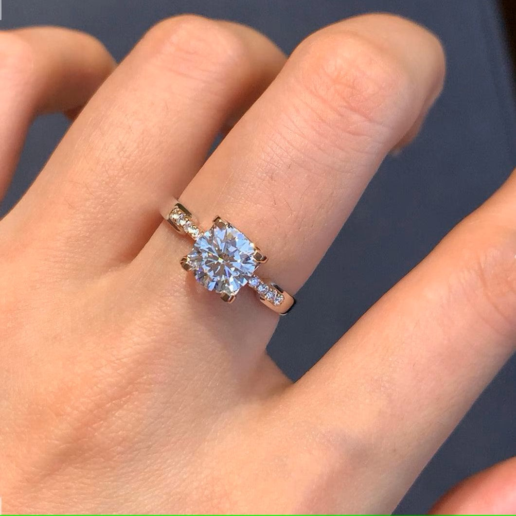 Round 1.10tcw Lab Grown Diamond Two Tone Engagement Ring, D-E-F Color, VVS-VS Clarity - IGI Certified
