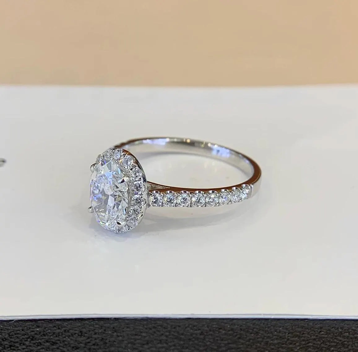 Oval 1.40tcw Lab Grown Diamond Halo Pave Engagement Ring, D-E-F Color, VVS - VS Clarity - IGI Certificate