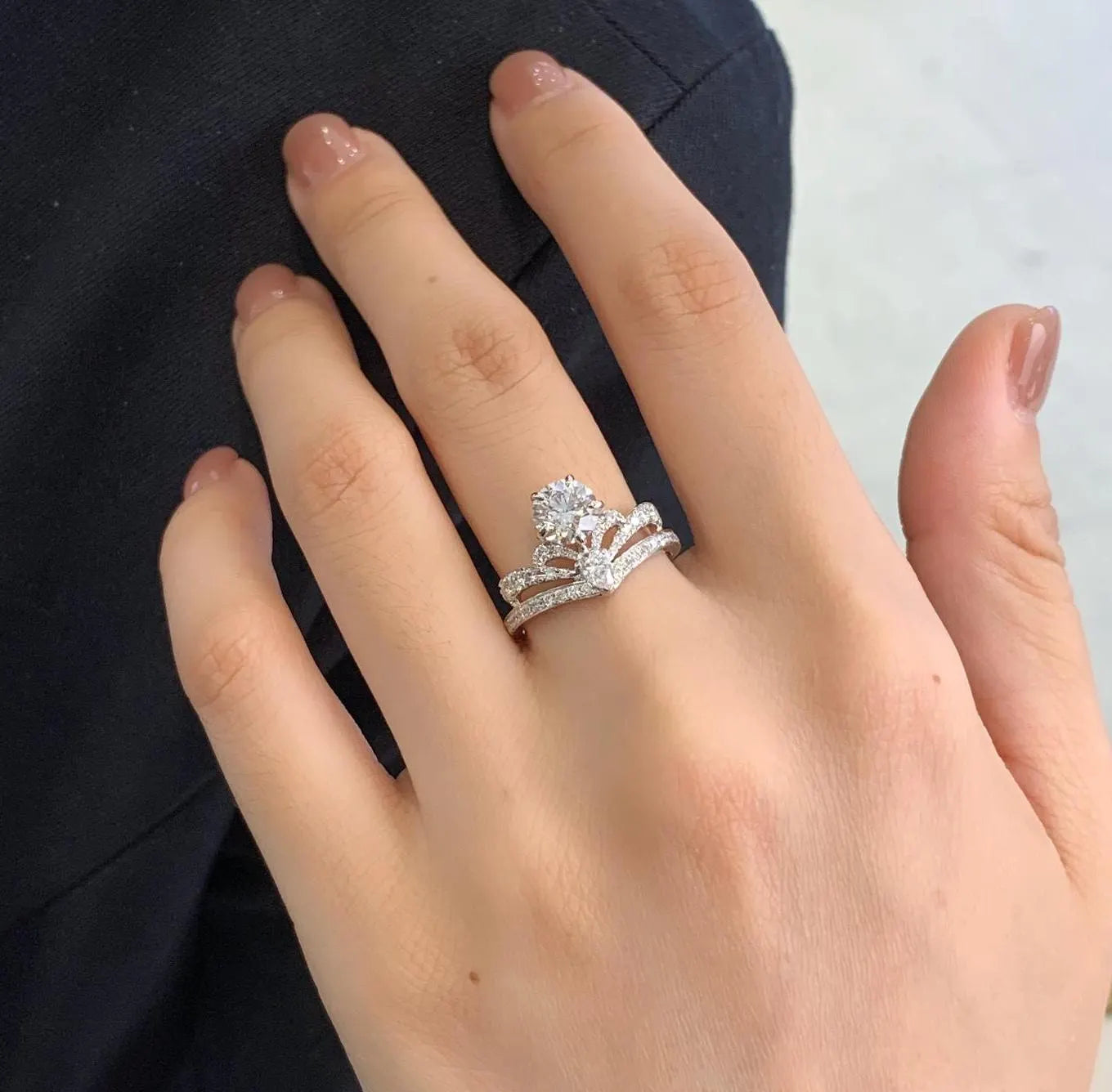 Round And Pear 2.00tcw Lab Grown Diamond Side Stone Unique Design Engagement Ring, D-E-F Color, VVS-VS Clarity - IGI Certified