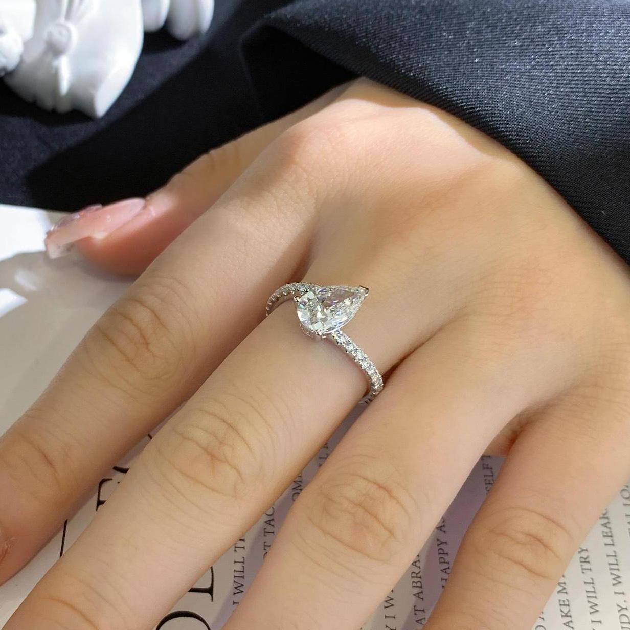 Pear 2.00tcw Lab Grown Diamond Solitaire Basket With Bypass Band Engagement Ring, D-E-F Color, VVS-VS Clarity - IGI Certified
