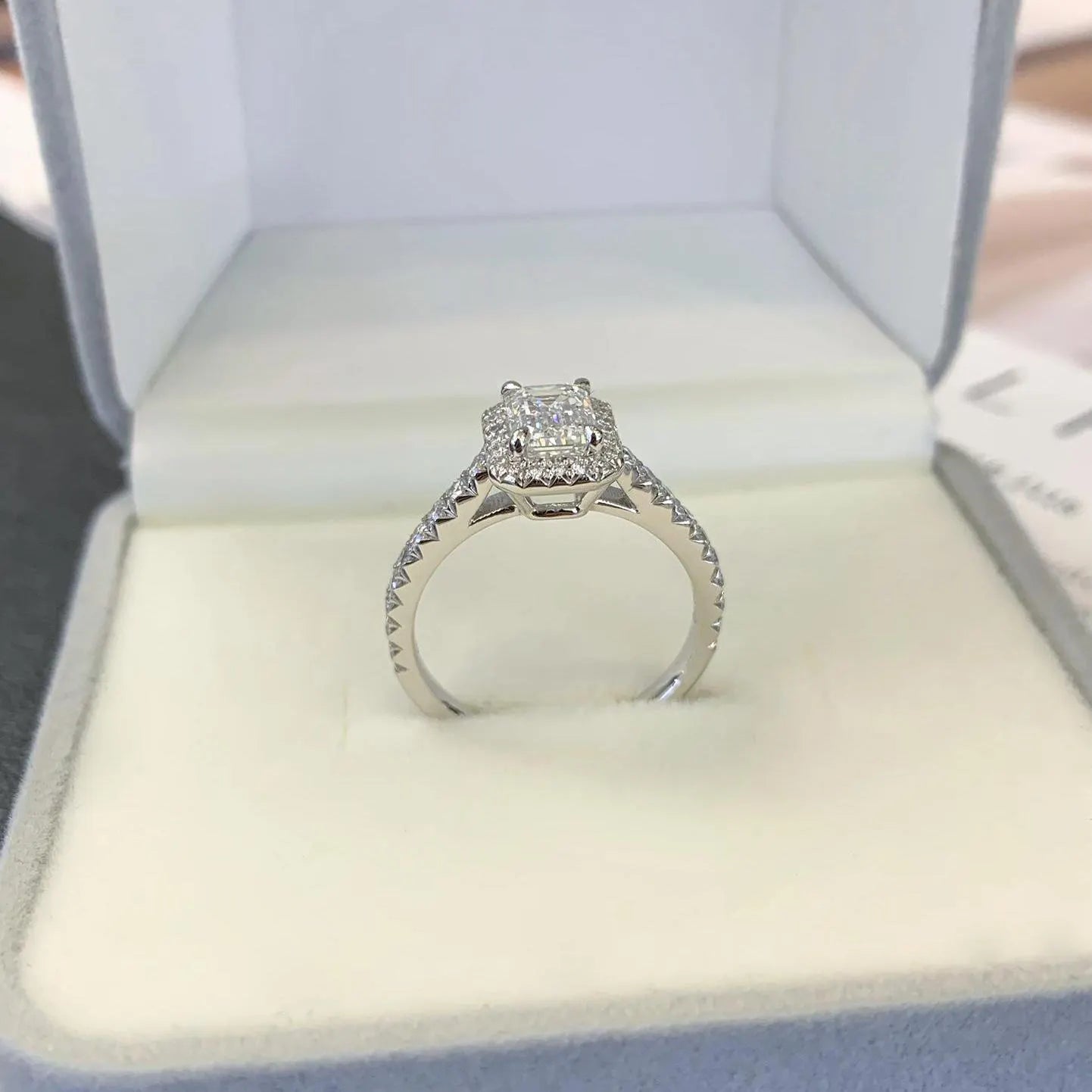 Emerald 1.40tcw Lab Grown Diamond Halo Pave Engagement Ring, D-E-F Color, VVS-VS Clarity - IGI Certified
