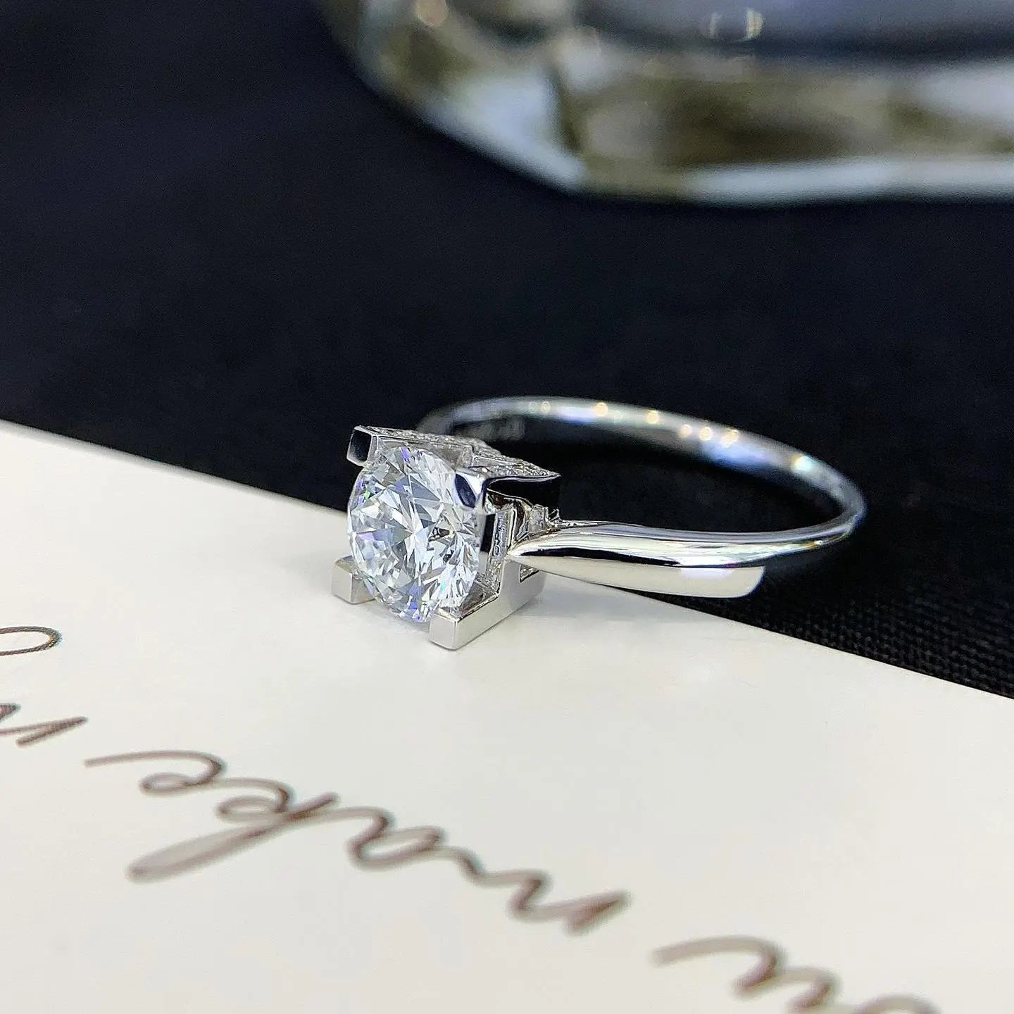 Round 1.10tcw Lab Grown Diamond Solitaire Pave Unique Design Engagement Ring, D-E-F Color, VVS-VS Clarity - IGI Certified