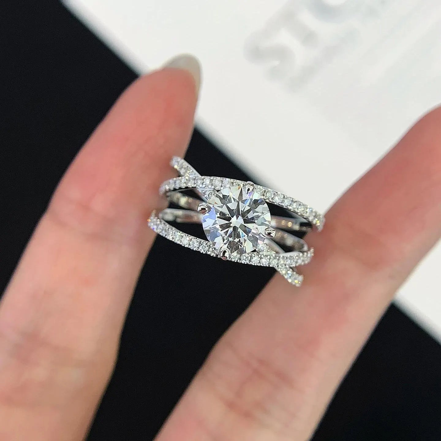 Round 2.00tcw Lab Grown Diamond Tripple Wave Band Engagement Ring, D-E-F Color, VVS-VS Clarity - IGI Certified