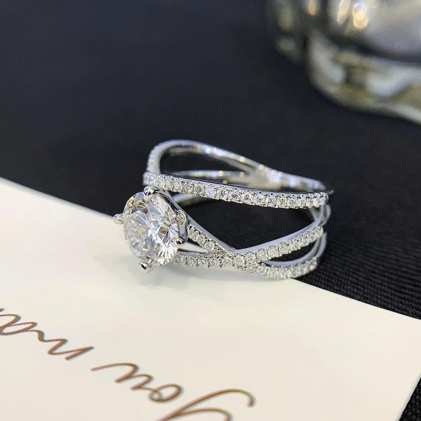 Round 2.00tcw Lab Grown Diamond Tripple Wave Band Engagement Ring, D-E-F Color, VVS-VS Clarity - IGI Certified