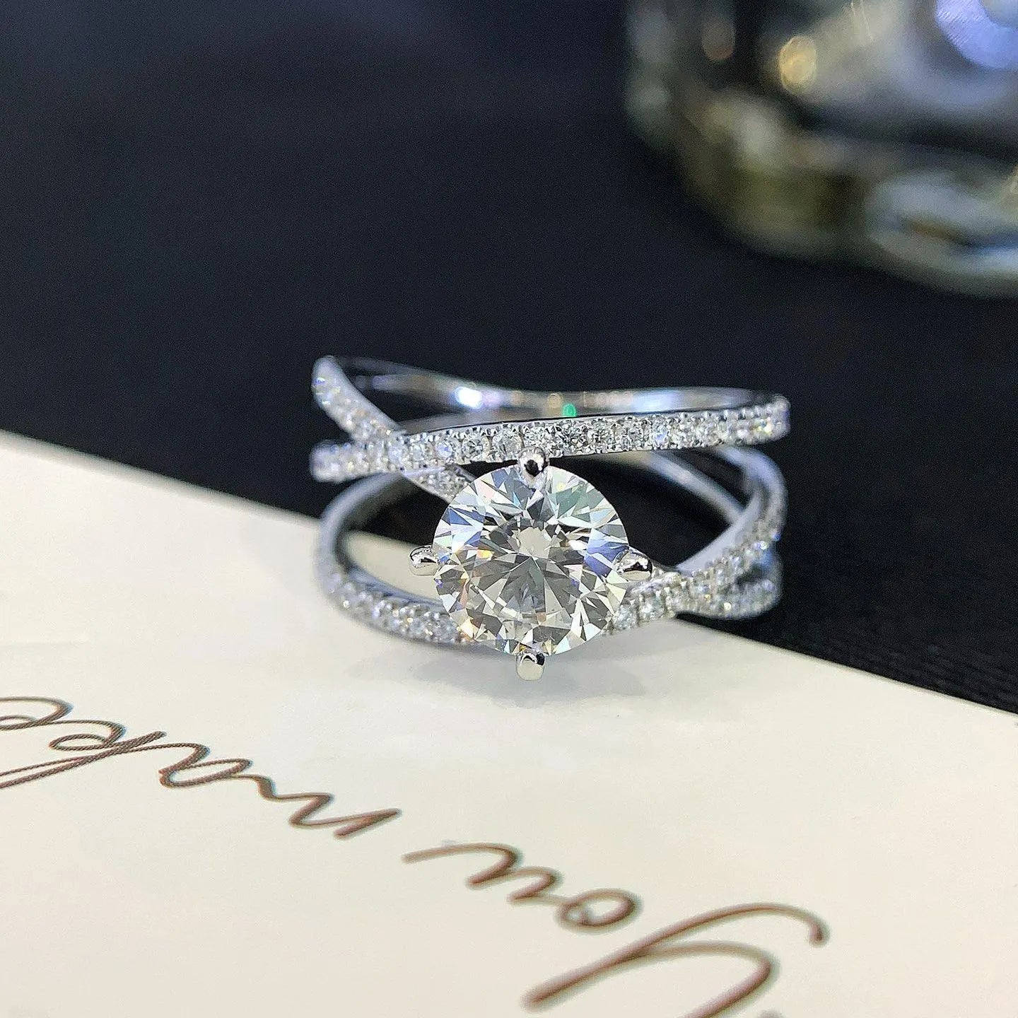 Round 2.00tcw Lab Grown Diamond Tripple Wave Band Engagement Ring, D-E-F Color, VVS-VS Clarity - IGI Certified